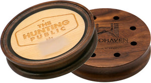 Woodhaven Custom Calls Hunting Public Crystal turkey call with wooden casing, offering realistic hen turkey sounds.